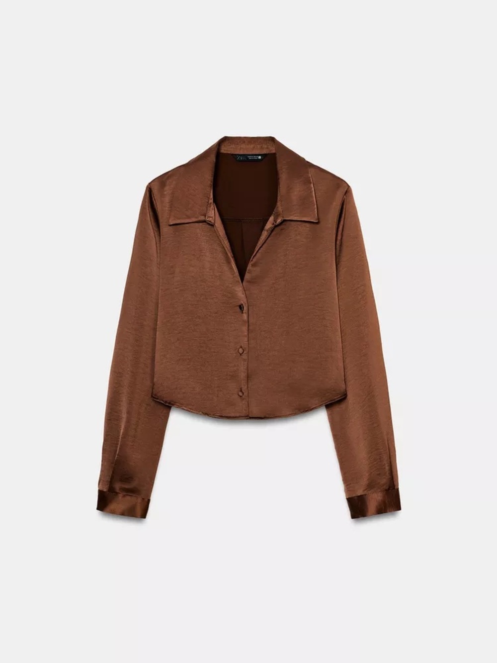 Zara Cropped Satin Effect Shirt in Brown